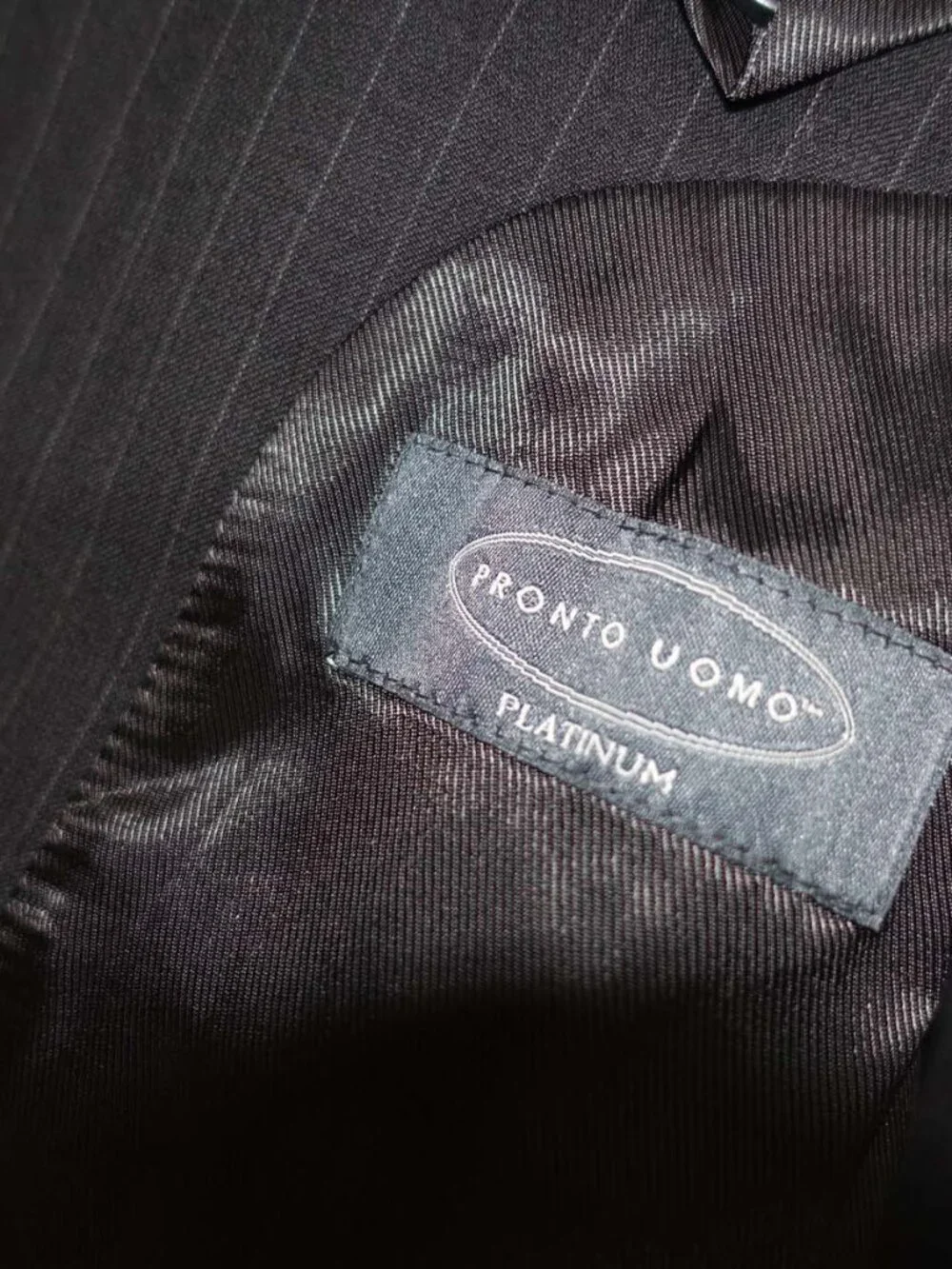 Pronto Uomo Mens Pinstripe 2 Button Suit Size 46 X-Long 40 x 34.5 Dark Gray 46XL